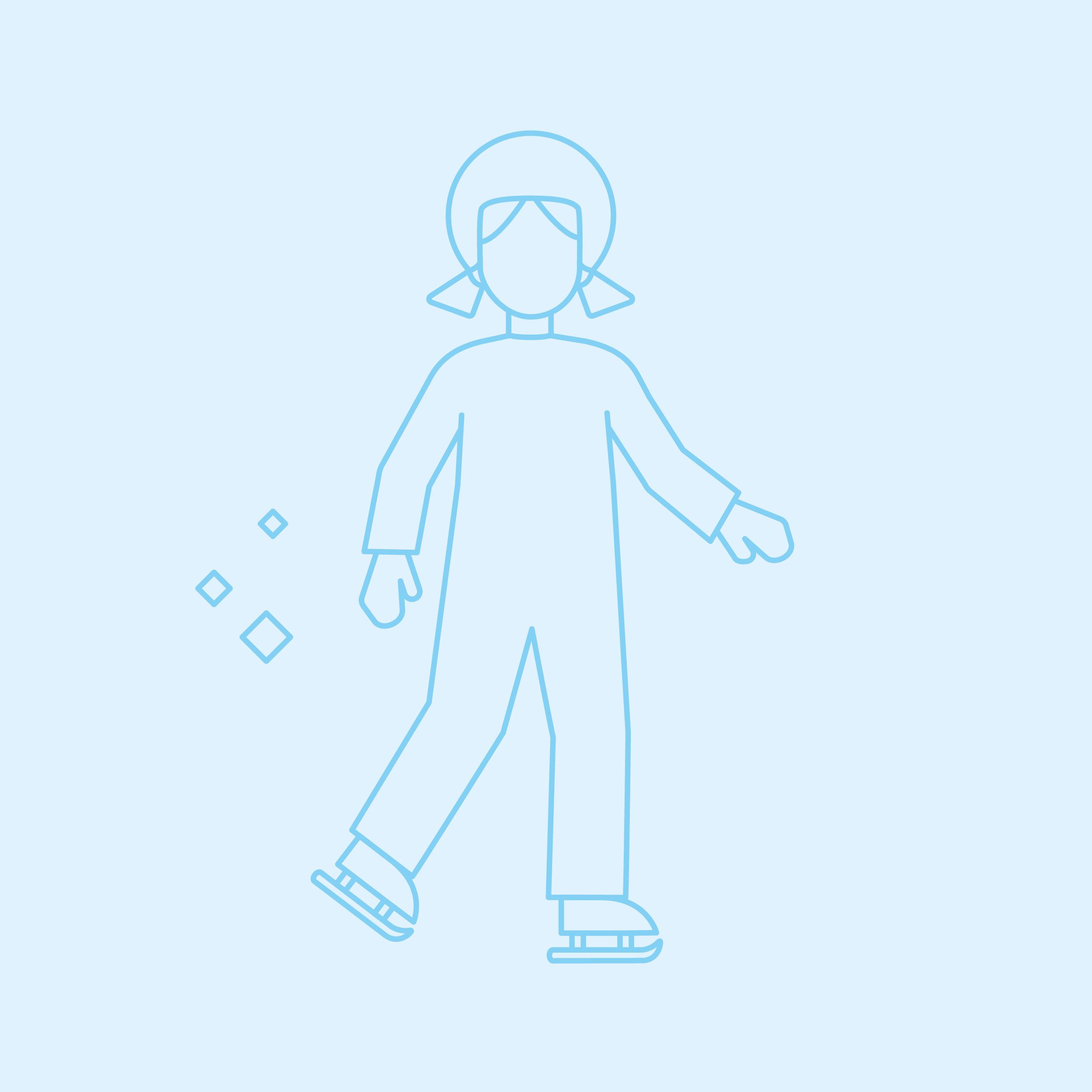 XET_Illustration_linear_Website_blauer-HG_Eislaufendes Kind Illustrationen von einem Kind mit Eislaufschuhen