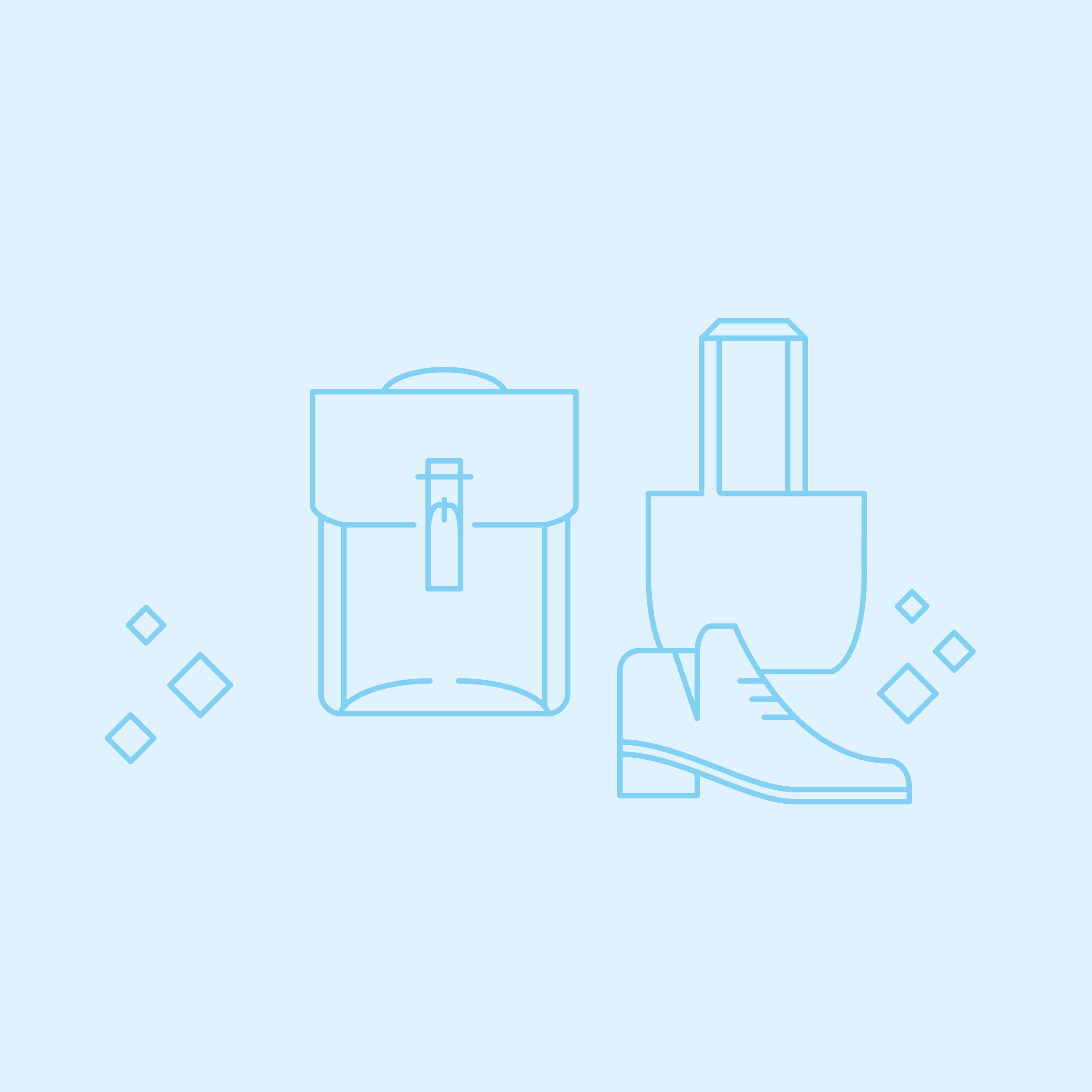 XET_Illustration_linear_Website_blauer-HG_Taschen & Schuhe Illustration Taschen und Schuhe