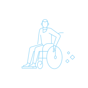 XET_Illustration_linear_Website_weisser-HG_Rollstuhl Illustration von einem Menschen im Rollstuhl